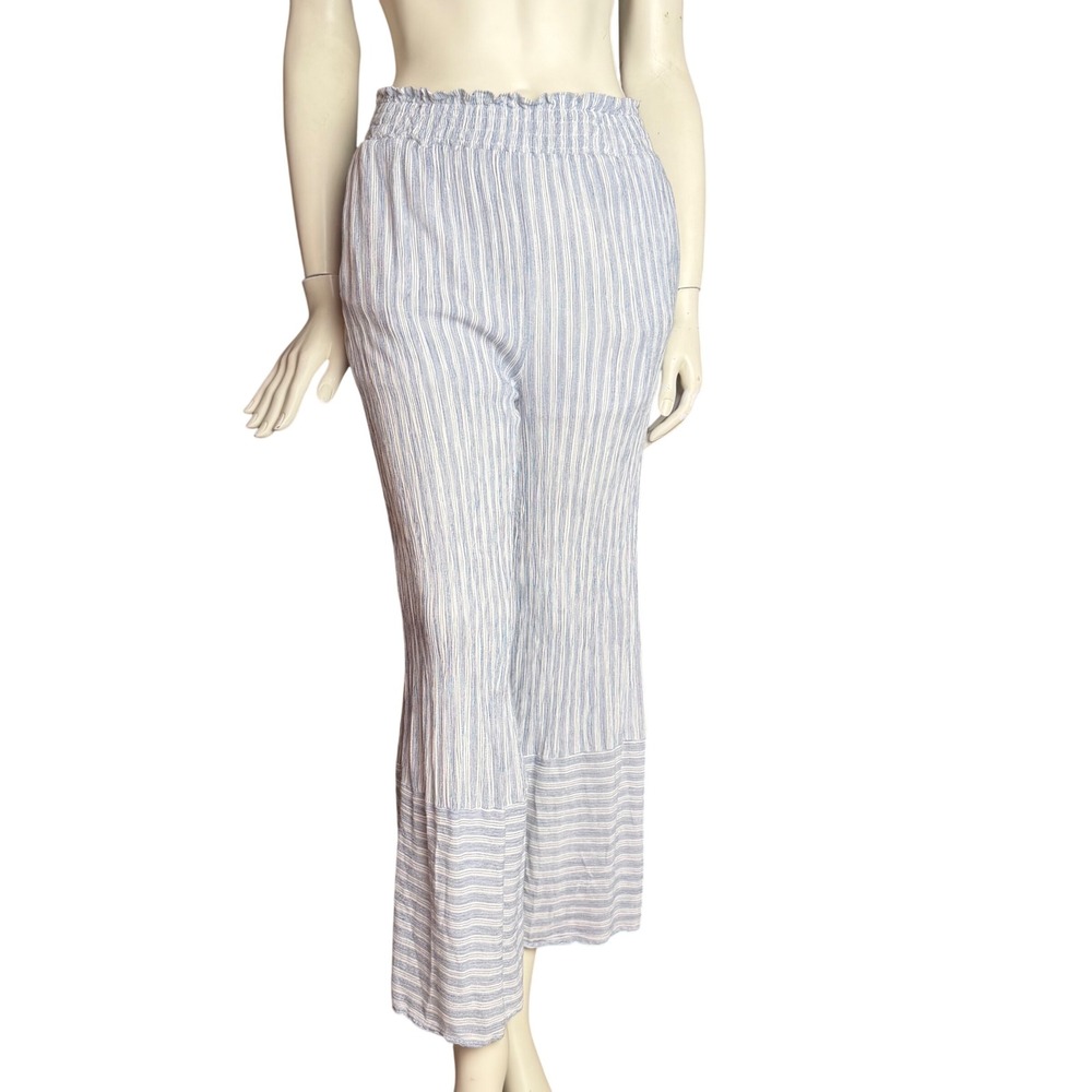 Fashion on Earth‎ Striped Wide Leg Pants Coastal Grandmother Beach Blue Large